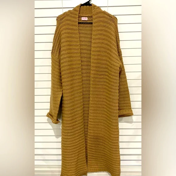 Boutique Pink Lily Tan Cable Knit Polyester Open Front Warm Cardigan Sweater XL - Picture 8 of 8